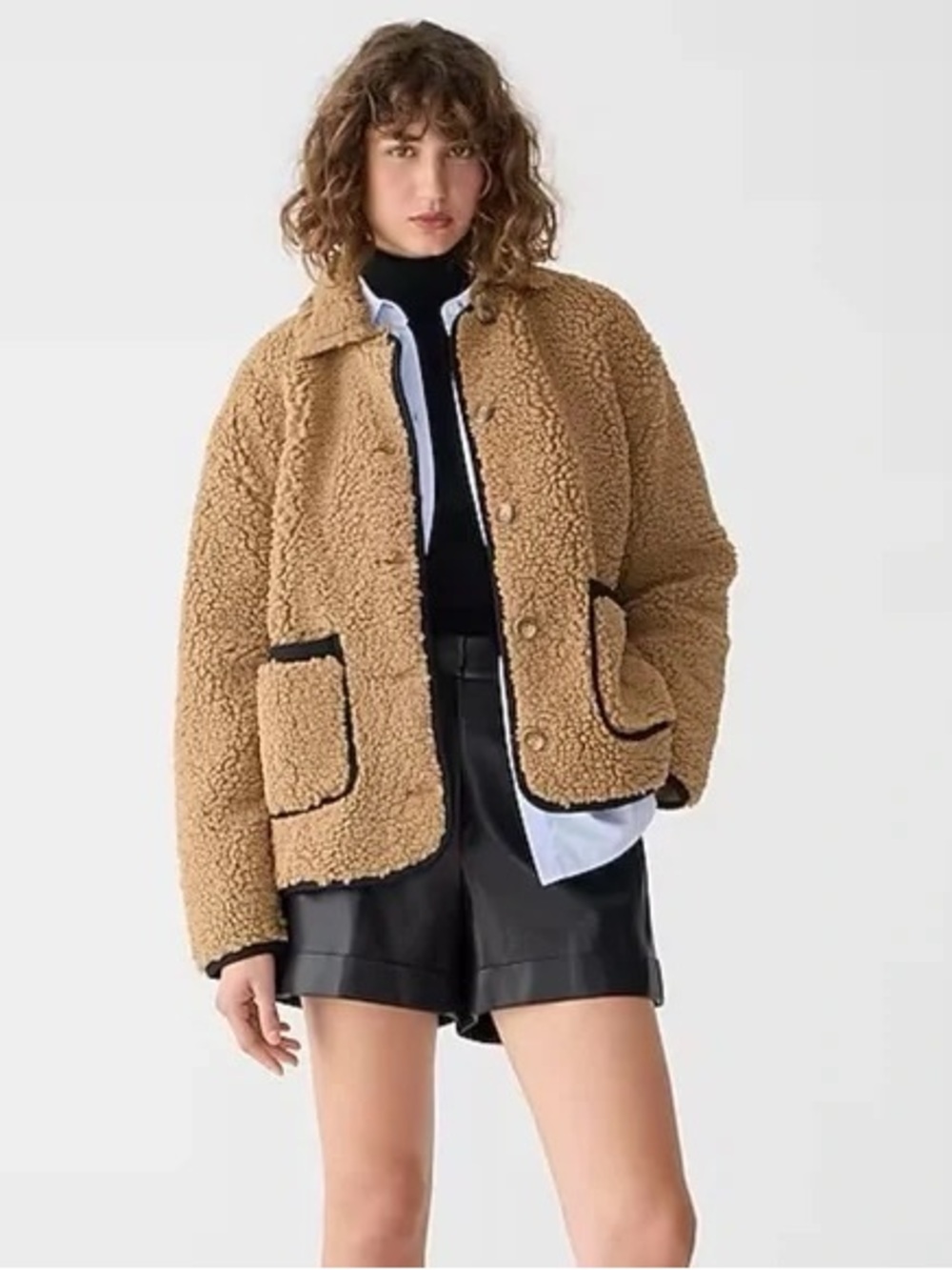 J.Crew Faux Sherpa Barn Jacket Camel Teddy Coat Sz M